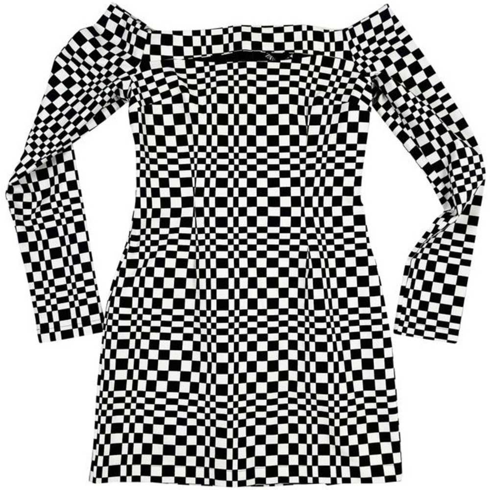 ZARA NWOT off the shoulder checker dress